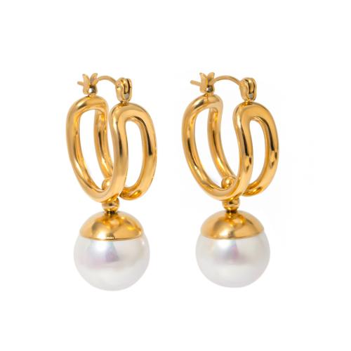 Rostfritt stål spaken bakåt Earring, 304 rostfritt stål, med Plast Pearl, 18K guldpläterad, mode smycken & för kvinna, 34x12mm, Säljs av Par