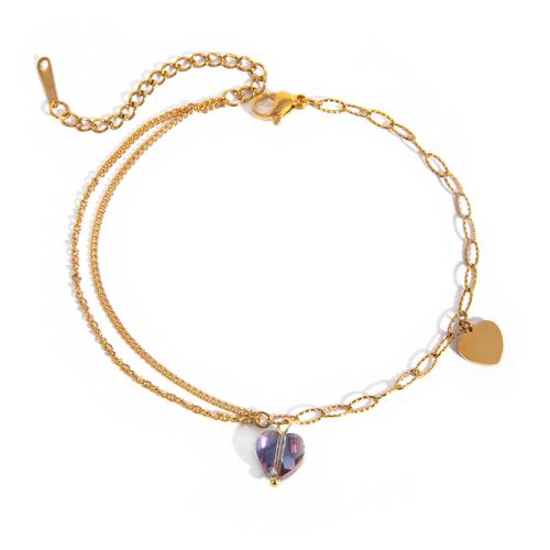 Roestvrijstalen Anklet, 304 roestvrij staal, met Edelsteen, met 5cm extender keten, 18K verguld, Dubbele laag & mode sieraden & voor vrouw, Lengte 20 cm, Verkocht door PC