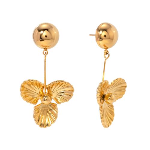 Cruach dhosmálta Graí Earrings, 304 Cruach dhosmálta, Flower, 18K ór plátáilte, jewelry faisin & do bhean, 44x22mm, Díolta De réir Péire