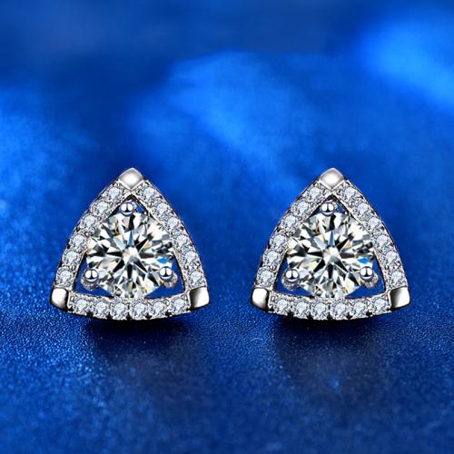 925 sterling zilver Stud Earring, met Moissanite, Driehoek, geplatineerd, mode sieraden & voor vrouw, 9mm, Verkocht door pair