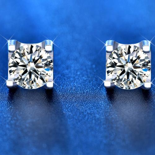 925 sterling silver Stud Earring, med Moissanite (på), platinerade, mode smycken & för kvinna, 5x6mm, Säljs av Par