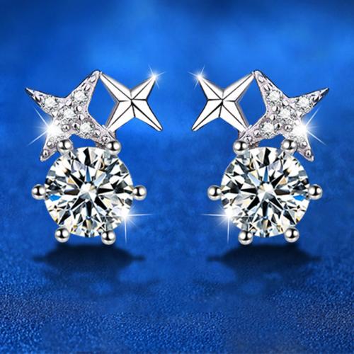 925 sterling zilver Stud Earring, met Moissanite, Geometrisch Patroon, mode sieraden & voor vrouw, Verkocht door pair