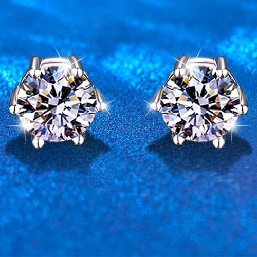 925 Sterling Sølv Magnetic Stud Earring, med Moissanite (Moissanite), Geometrisk mønster, platineret, mode smykker & for kvinde, 6.50mm, Solgt af par