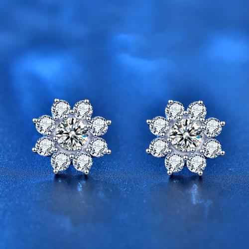 925 sterling silver Stud Earring, med Moissanite (på), Blomma, platinerade, mode smycken & för kvinna, 12mm, Säljs av Par