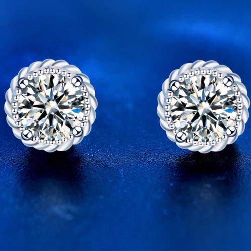 925 Sterling Sølv Stud Earring, med Moissanite (Moissanite), Crown, platineret, mode smykker & for kvinde, 6.80mm, Solgt af par