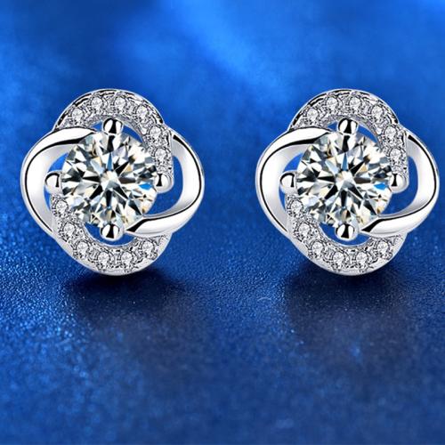 925 sterling zilver Stud Earring, met Moissanite, Four Leaf Clover, geplatineerd, mode sieraden & voor vrouw, meer kleuren voor de keuze, 9mm, Verkocht door pair