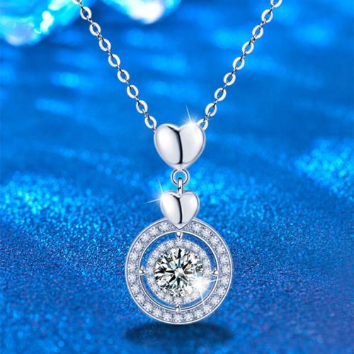 925 de prata esterlina colar, with Moissanite, with 2inch extender chain, Roda, platinado, para mulher, comprimento Aprox 15.7 inchaltura, vendido por PC