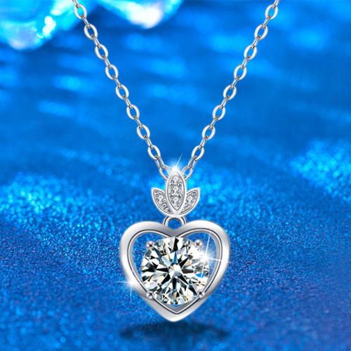 925 Sterling Silver Necklace with Moissanite with 2inch extender chain Heart cross chain & for woman & hollow Length Approx 15.7 Inch Sold By PC