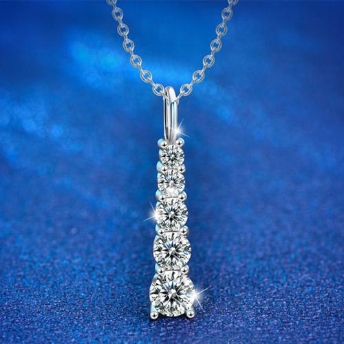 925 de prata esterlina colar, with Moissanite, with 2inch extender chain, Padrão Geométrico, platinado, para mulher, comprimento Aprox 15.7 inchaltura, vendido por PC