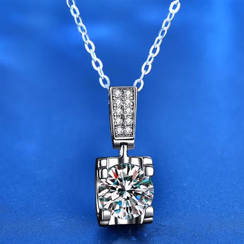 925 Sterling Silver Necklace with Moissanite with 2inch extender chain Geometrical Pattern platinum plated cross chain & for woman Length Approx 15.7 Inch Sold By PC