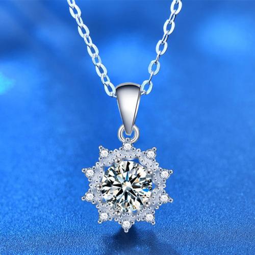 925er Sterling Silber Halskette, mit Moissanite, mit Verlängerungskettchen von 2inch, Blume, platiniert, verschiedene Stile für Wahl & für Frau, Länge ca. 15.7 ZollInch, verkauft von PC