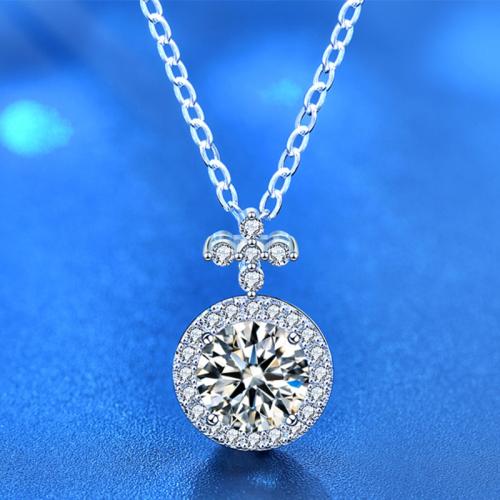 925 de prata esterlina colar, with Moissanite, with 2inch extender chain, platinado, para mulher, comprimento Aprox 15.7 inchaltura, vendido por PC