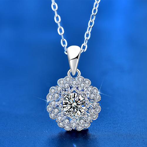 925 de prata esterlina colar, with Moissanite, with 2inch extender chain, platinado, para mulher, comprimento Aprox 15.7 inchaltura, vendido por PC