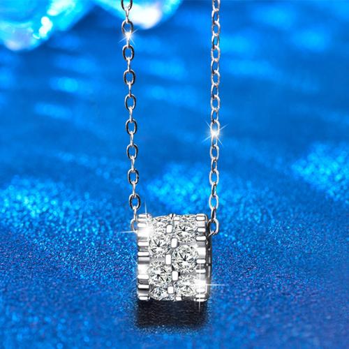 925 Sterling Silver Necklace with Moissanite with 2inch extender chain Round Tube & for woman Length Approx 15.7 Inch Sold By PC