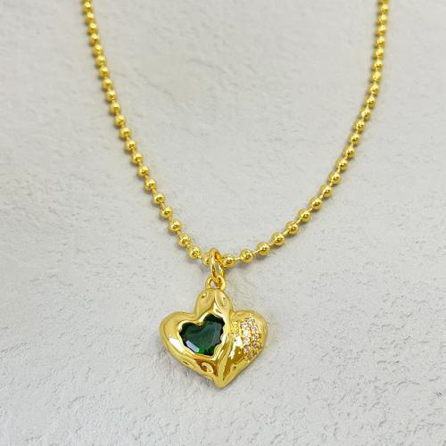 Kubieke Zirkoon Micro Pave Brass Ketting, Messing, met 5cm extender keten, 18K verguld, mode sieraden & micro pave zirconia & voor vrouw, groen, Lengte Ca 40 cm, Verkocht door PC