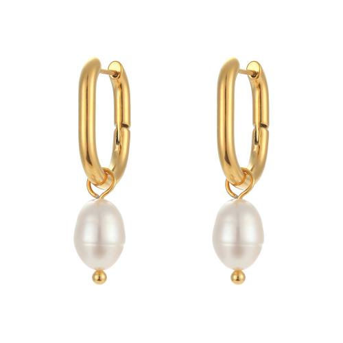 Cruach dhosmálta Lever Back Earring, 304 Cruach dhosmálta, le Pearl Plaisteacha, 18K ór plátáilte, jewelry faisin & do bhean, órga, Díolta De réir Péire