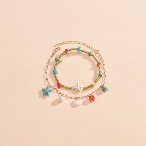 Sinc Alloy Anklet, le turquoise & Pearl Plaisteacha, 2 phíosa & jewelry faisin & do bhean, Díolta De réir Socraigh