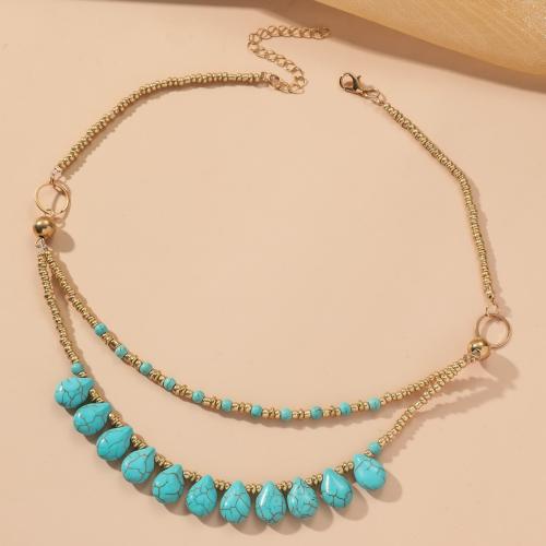 Collier de bijoux en alliage de zinc, avec turquoise, avec 6.5cm chaînes de rallonge, bijoux de mode & pour femme, Longueur Environ 40 cm, Vendu par PC