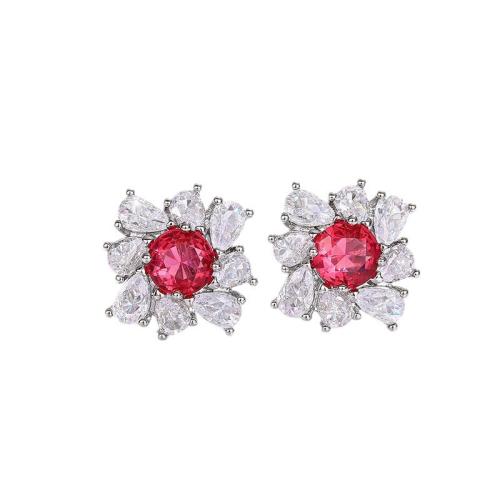 Boucles d'oreilles en laiton zircon cubique pavent, bijoux de mode & pavé de micro zircon & pour femme, 14mm, Vendu par paire