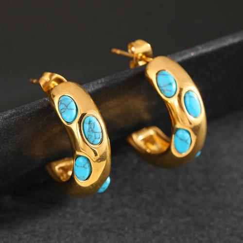 Stainless Steel Stud Earrings 304 Stainless Steel with turquoise fashion jewelry & for woman golden Sold By Pair