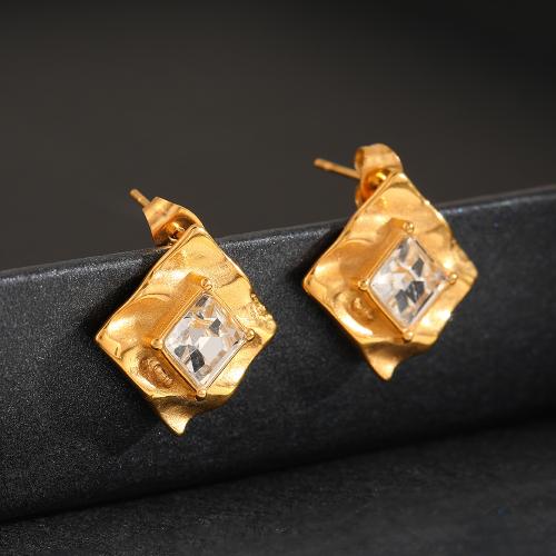 Roestvrij staal Stud Earrings, 304 roestvrij staal, mode sieraden & voor vrouw & met strass, gouden, 20x14mm, Verkocht door pair