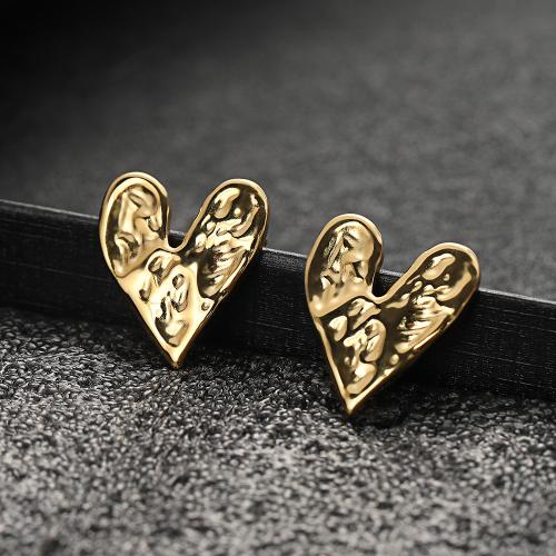 Roestvrij staal Stud Earrings, 304 roestvrij staal, Hart, mode sieraden & voor vrouw, gouden, 22x27mm, Verkocht door pair