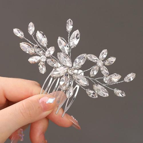 Decorative Hair Combs Zinc Alloy fashion jewelry & for woman & with rhinestone silver color Sold By PC