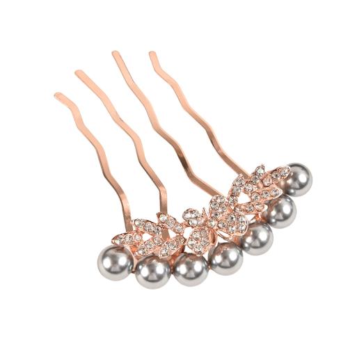 Decorative Hair Combs Zinc Alloy with Plastic Pearl fashion jewelry & for woman & with rhinestone golden Sold By PC