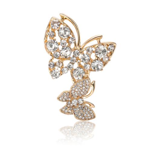 Zinc Alloy Brocher, Butterfly, forgyldt, for kvinde & med rhinestone, flere farver til valg, nikkel, bly & cadmium fri, 25x47mm, Solgt af PC