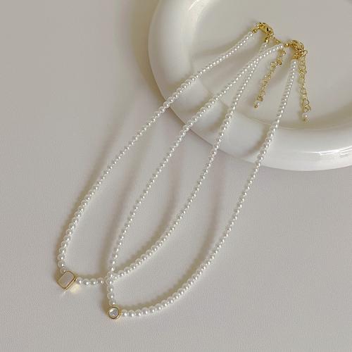 Brass Necklace with Shell Pearl & Shell gold color plated & for woman nickel lead & cadmium free Length 41-50 cm Sold By PC