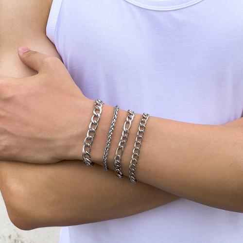 Iron Bracelet with Titanium Steel with 5cm extender chain silver color plated 4 pieces & fashion jewelry silver color Length 18 cm Sold By Set