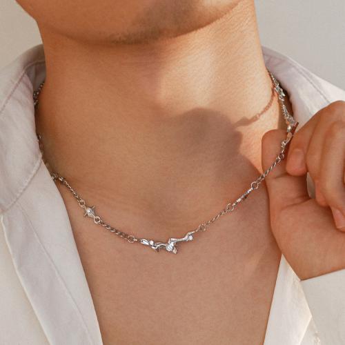 Titanium Steel Necklace with Zinc Alloy with 7cm extender chain silver color plated fashion jewelry silver color Length 45 cm Sold By PC