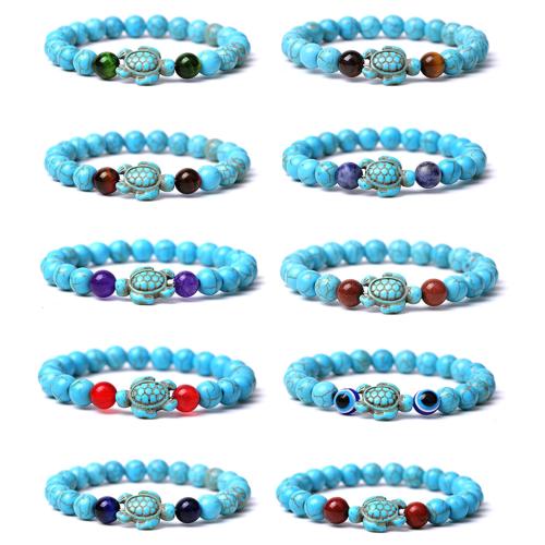 Fashion Turquoise Bracelets with Elastic Thread & Gemstone handmade fashion jewelry & Unisex Length Approx 18.5-19 cm Sold By PC