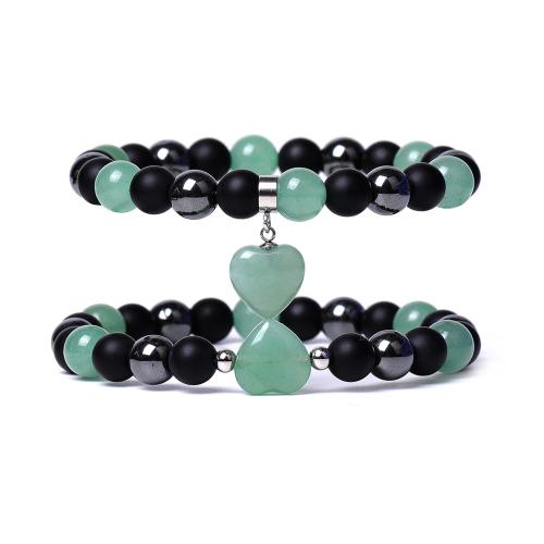 Bracelets de pierres précieuses, Abrazine Stone, avec Pierre de Noir-Magnetic & fil élastique & pierre gemme, fait à la main, 2 pièces & bijoux de mode & différents matériaux pour le choix & unisexe, Vendu par fixé