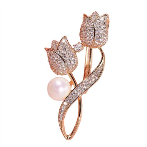 Strass Broche, Zinc Alloy, met Plastic Pearl, plated, verschillende stijlen voor de keuze & voor vrouw & met strass, meer kleuren voor de keuze, Verkocht door PC