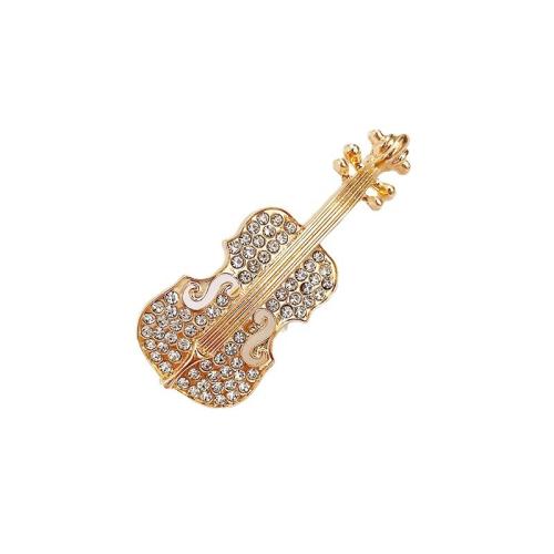 Zinc Alloy Brooches Violin plated for woman & with rhinestone golden Sold By PC