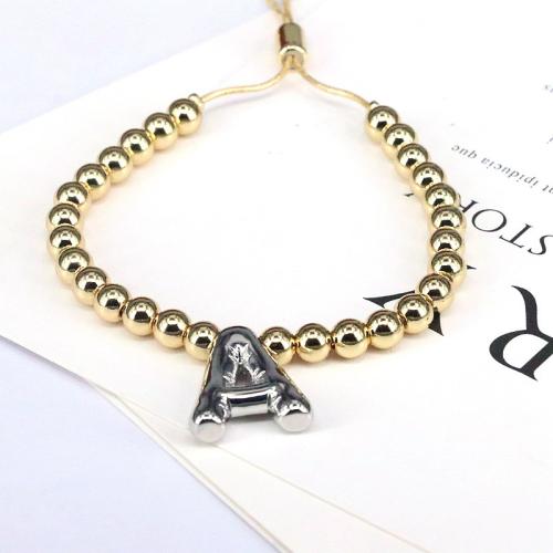 Pulseras de latón, metal, chapado, Letras son de la A la Z & diferentes estilos para la opción & para mujer, dorado, longitud aproximado 15-25 cm, Vendido por UD