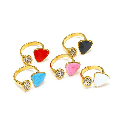 Rostfritt stål Rhinestone Fingerringar, 304 rostfritt stål, Triangle, för kvinna & emalj & med strass, fler färger för val, Säljs av PC