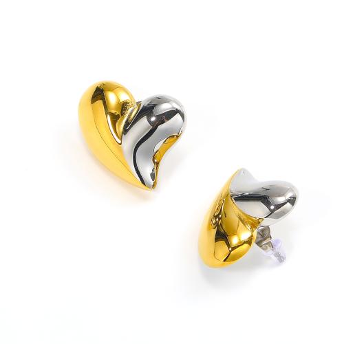 Stainless Steel Stud Earrings 304 Stainless Steel Heart Vacuum Ion Plating for woman Sold By Pair