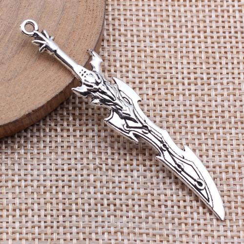 Sinc Alloy Pendants, Sword, dath airgid antique plátáilte, DIY, 59mm, Díolta De réir PC