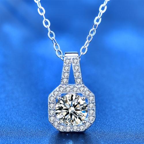 925 sterling zilver Halsketting, met Moissanite, met 2inch extender keten, Geometrisch Patroon, geplatineerd, verschillende grootte voor keus & voor vrouw, Lengte Ca 15.7 inch, Verkocht door PC