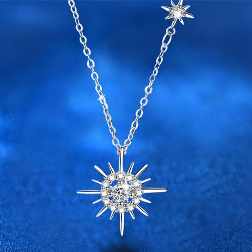 925 de prata esterlina colar, with Moissanite, with 2inch extender chain, platinado, para mulher, comprimento Aprox 15.7 inchaltura, vendido por PC