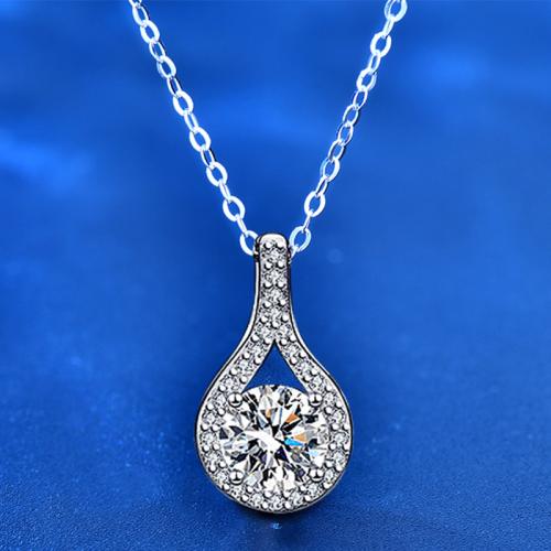 925 sterling zilver Halsketting, met Moissanite, met 2inch extender keten, Traan, geplatineerd, verschillende grootte voor keus & voor vrouw, Lengte Ca 15.7 inch, Verkocht door PC