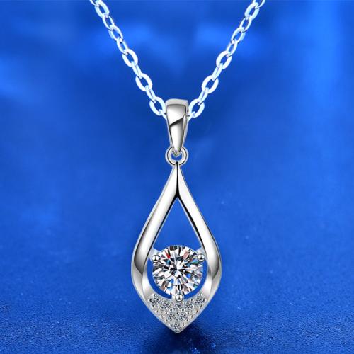 925er Sterling Silber Halskette, mit Moissanite, mit Verlängerungskettchen von 2inch, Tropfen, platiniert, verschiedene Größen vorhanden & für Frau & hohl, Länge ca. 15.7 ZollInch, verkauft von PC