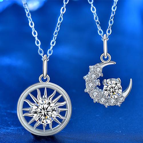 925 de prata esterlina colar de casal, with Moissanite, with 2inch extender chain, Vario tipos a sua escolha & para casal, comprimento Aprox 15.7 inchaltura, vendido por PC