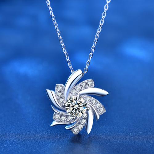 925 de prata esterlina colar, with Moissanite, with 2inch extender chain, Cata-vento, platinado, para mulher, comprimento Aprox 15.7 inchaltura, vendido por PC