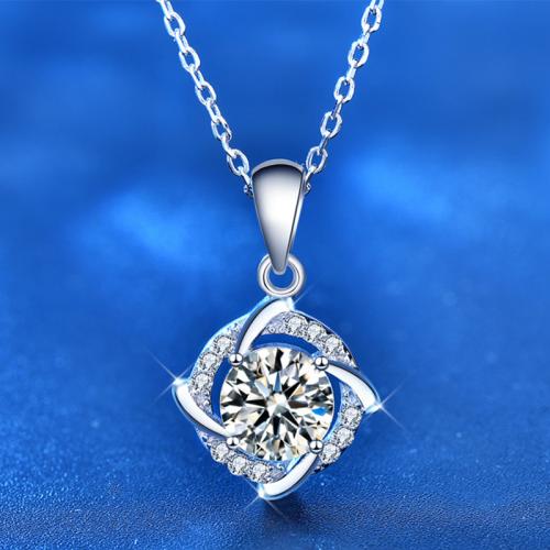 925 de prata esterlina colar, with Moissanite, with 2inch extender chain, Cata-vento, platinado, para mulher, comprimento Aprox 15.7 inchaltura, vendido por PC