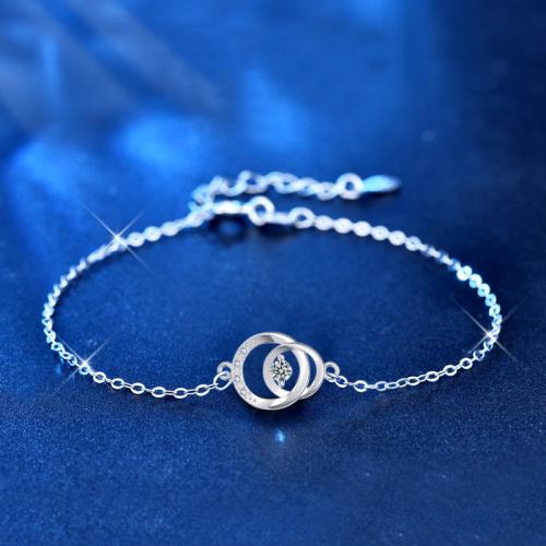 925 Sterling Silver Bracelet, le MoissaniteCity name (optional, but should be translated), Donut, platanam plátáilte, jewelry faisin & do bhean, Fad Thart 6-8 Inse, Díolta De réir PC