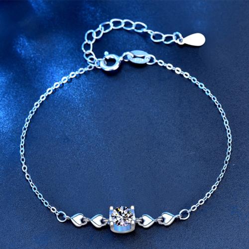 925 Sterling Sølv Armbånd, med Moissanite (Moissanite), med 1.2inch extender kæde, platineret, mode smykker & for kvinde, Længde Ca. 5.9 inch, Solgt af PC