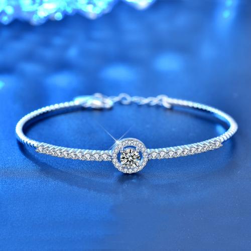 Plata de ley 925 Brazalete, con Moissanite, Esférico, Joyería & para mujer, diámetro interior:aproximado 56mm, Vendido por UD